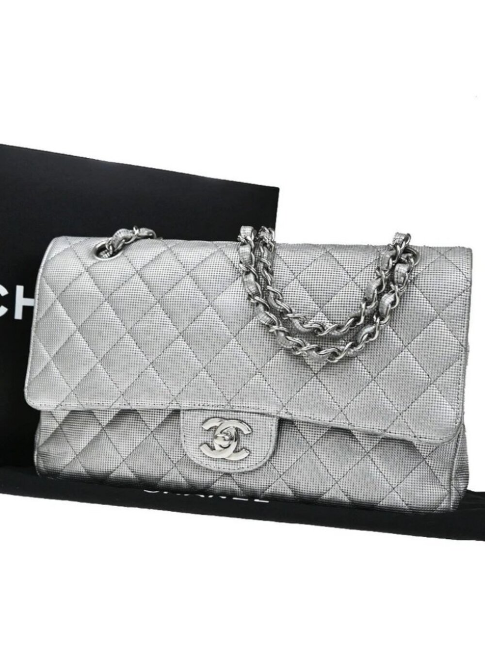 CHANEL CC Matelasse 25 Double Flap Chain Shoulder Bag Pixel Leather